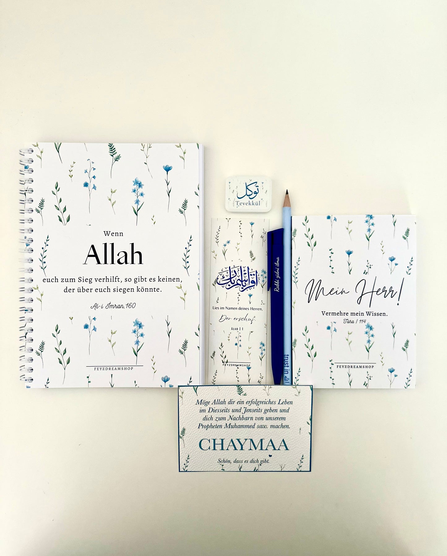 "Blue flower" personalized set of 5 / 7 German