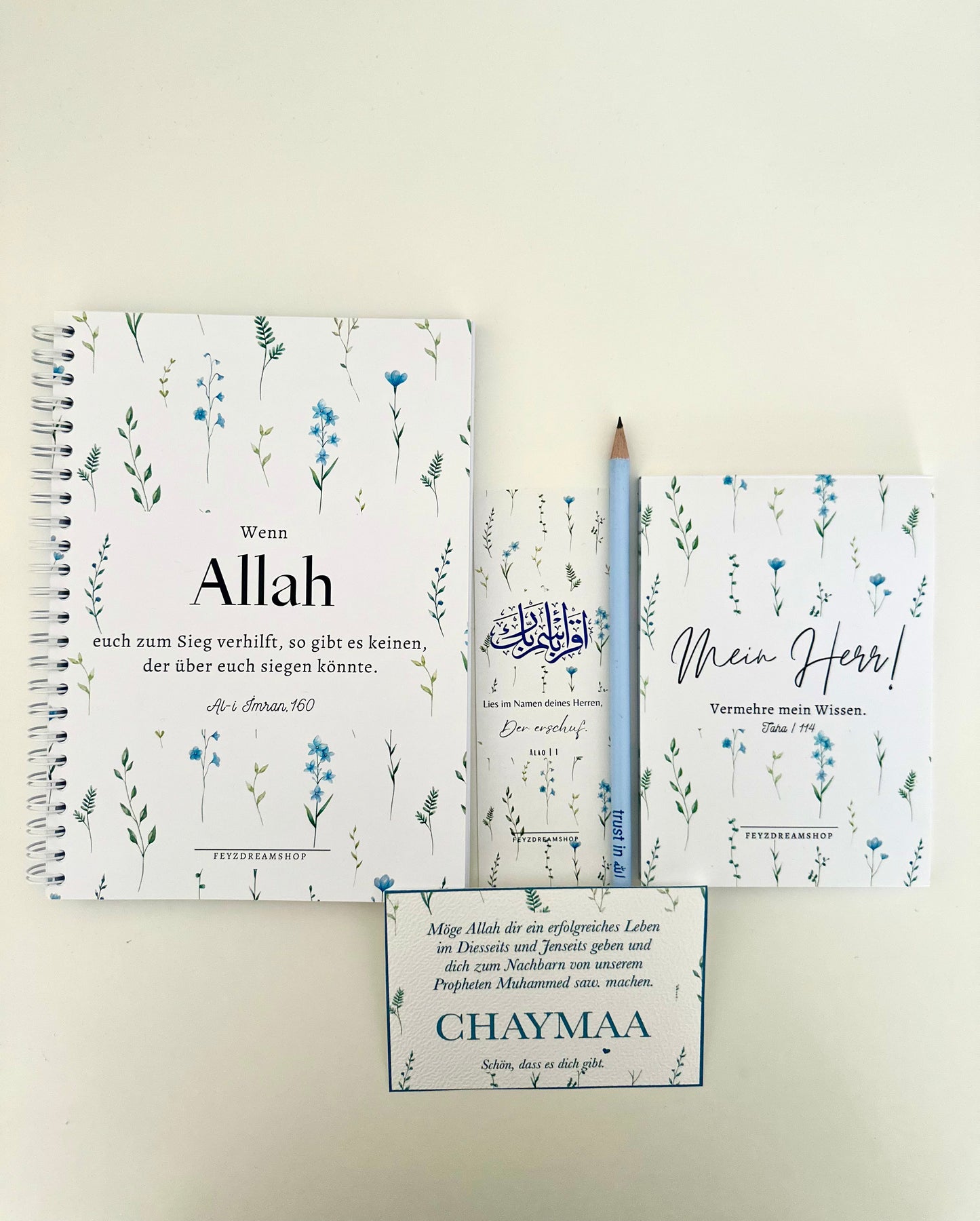 "Blue flower" personalized set of 5 / 7 German