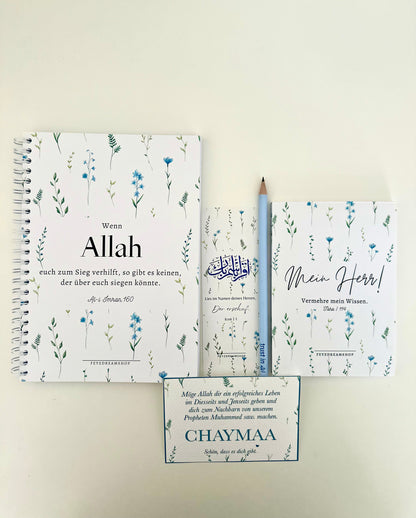 "Blue flower" personalized set of 5 / 7 German