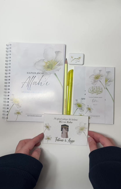 Personalized Umrah Gift Set White Flower Turkish